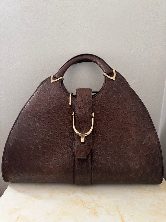 Gucci Handbags - GUCCI OSTRICH BROWN STIRRUP BAG